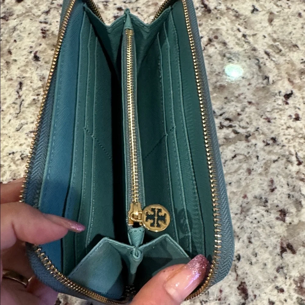 Tory Burch Teal Zip -Around Wallet